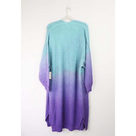 NWT Free People Come Together Cardigan Longline Sweater Ombre Crystal Cove M - Picture 11 of 14